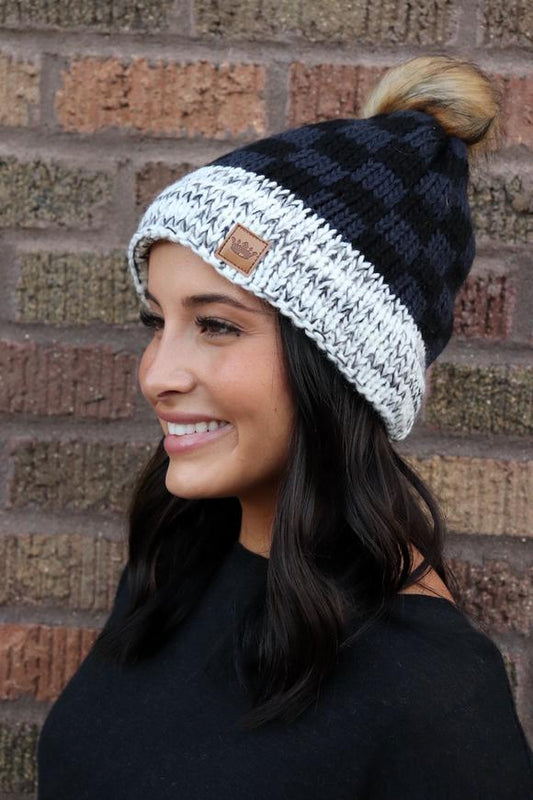 Black and Navy Knit Hat